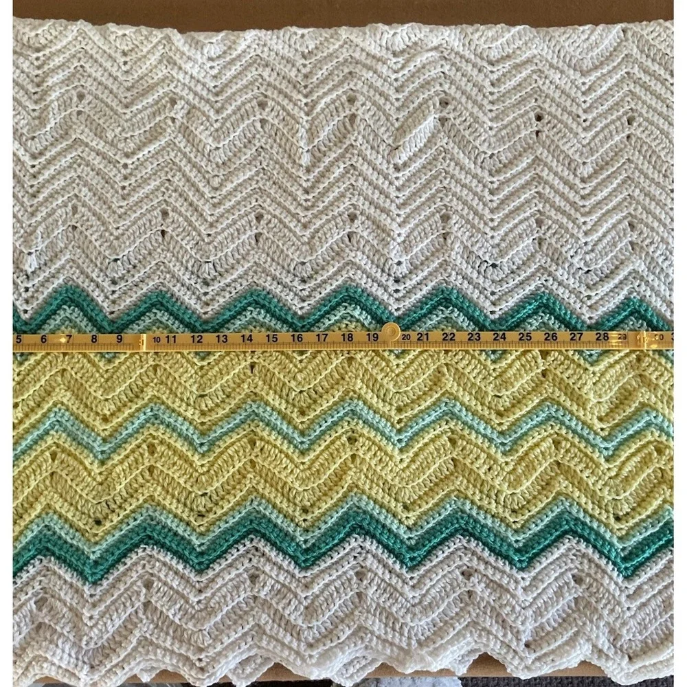 Cozy Baby Crochet Blanket Afghan 36x52, White, Yellow, Green